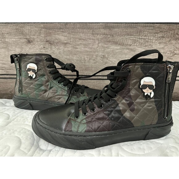 NWOB Karl Lagerfeld Paris Men\'s SHOES 10.5 Double Back Zip Quilted Camo Hi Top main image 12